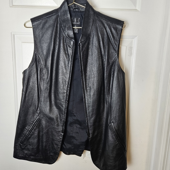 INC International Concepts Jackets & Blazers - INC International Concepts Black Geniune Leather Sleek Vest Size 14
